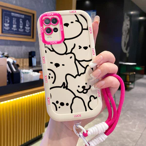 Ốp Lưng OPPO A54 4G Case Với Lanyard Dễ thương Mèo