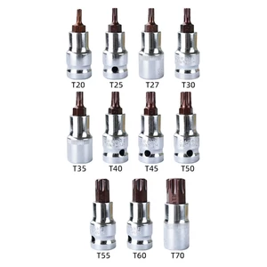 1 Mũi tuốc nơ vít đầu Torx T20-T70 Torx Bit Ổ cắm 1 / 2 inch Cờ lê ổ cắm