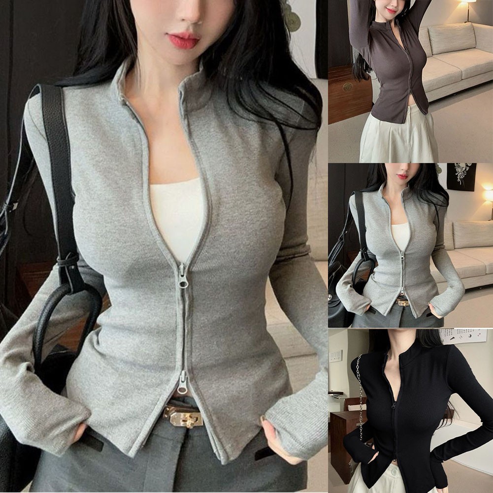 [COSYH] Áo Len Cardigan Cổ Đứng Dây Kéo Đôi - Phù Hợp Nhiều Tình Huống