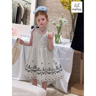 MLSDCC.7531 - Váy Melisa kẻ vai thắt nơ thêu hoa đen size 2-11y