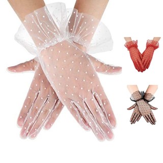 Găng tay ren lưới co giãn và váy cưới cho cô dâu, phù hợp trang phục dạ hội
