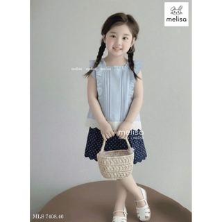 MLSBCC.7408 - Bộ Melisa áo xanh cánh tiên + chân váy chấm bi navy size 2-12y