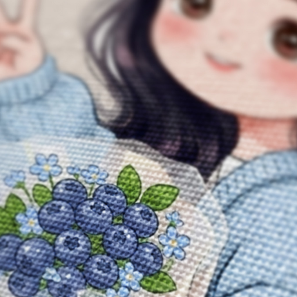Túi vải đay jute tự nhiên có khóa in hình bé gái chibi ôm việt quất Good Luck dễ thương đi chơi quà tặng a-tdayb0127