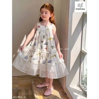 MLSDCC.7761 - Đầm 2 dây Melisa hoa chân phối voan trắng size 2-11y