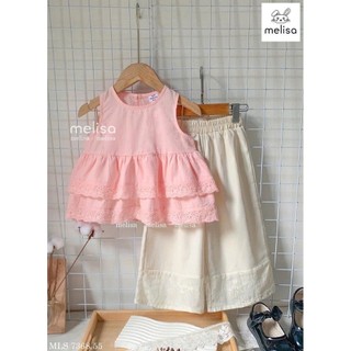 MLSBCC.7368 - Bộ Melisa áo hồng sát nách + quần ren kem bé gái size 2-12y