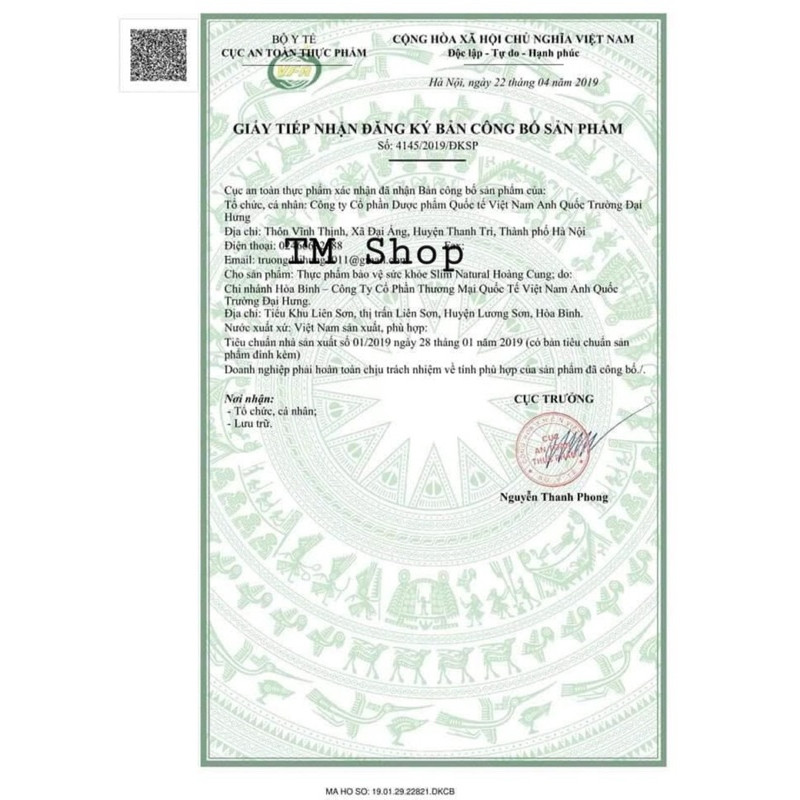 (Chính hãng 100%) [Có Sẵn] Giảm cân Hoàng Cung Slim Natural Hộp 30 Viên