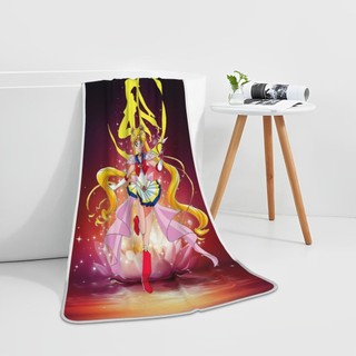 Khăn tắm nhung san hô Sailor Moon Tsukino Usagi 27x55in siêu mềm, thấm hút cao, thích hợp cho gia đình, du lịch, bơi lội, bãi biển, v.v.