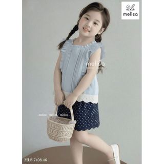 MLSBCC.7408 - Bộ Melisa áo xanh cánh tiên + chân váy chấm bi navy size 2-12y