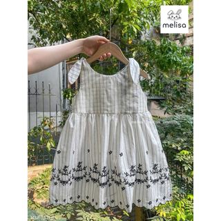 MLSDCC.7531 - Váy Melisa kẻ vai thắt nơ thêu hoa đen size 2-11y