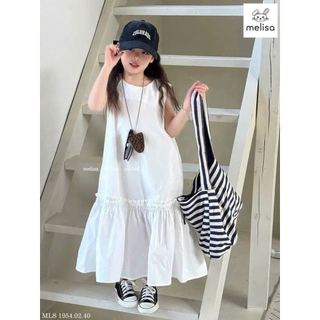 MLSDCC.1954 - Váy Melisa sát nách chân đuôi cá 2 màu trắng/xanh size 2-11y