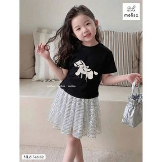MLSBCC.548 - Bộ bé gái Melisa áo đen in ngựa + chân váy kim sa size 2-12y