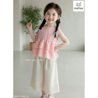 MLSBCC.7368 - Bộ Melisa áo hồng sát nách + quần ren kem bé gái size 2-12y