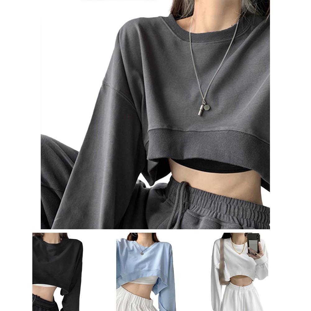 [COSYH] Áo Crop Top Crop Top dài tay dành cho nữ Áo thun dáng rộng