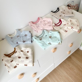 | SEUNKIDS | Bộ dài tay cotton Hàn bé gái bé trai bộ đồ cho bé