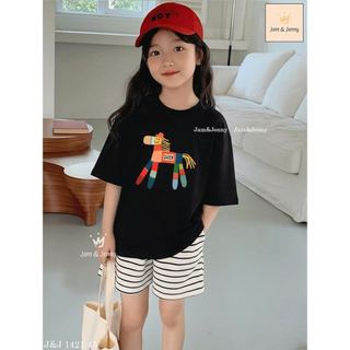 BJJCCĐ.1421 - Bộ Jam & Jenny áo đen ngựa + quần kẻ size 2-12y