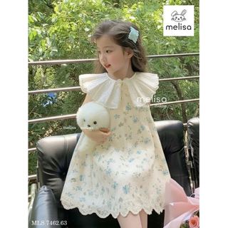 MLSDCC.7462 - Váy Melisa màu xanh hoa nhí cổ bèo trắng size 1-10y
