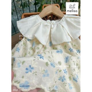 MLSDCC.7462 - Váy Melisa màu xanh hoa nhí cổ bèo trắng size 1-10y