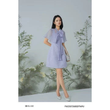Set Đầm tweed tím kèm áo choàng tơ nhũ tím thiết kế Elise mã sản phẩm FW2507268SDTWPU