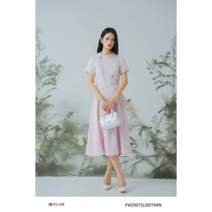 Đầm tweed hồng sợi trắng đính dây Pk thiết kế Elise mã sản phẩm FW2507312DITWPK
