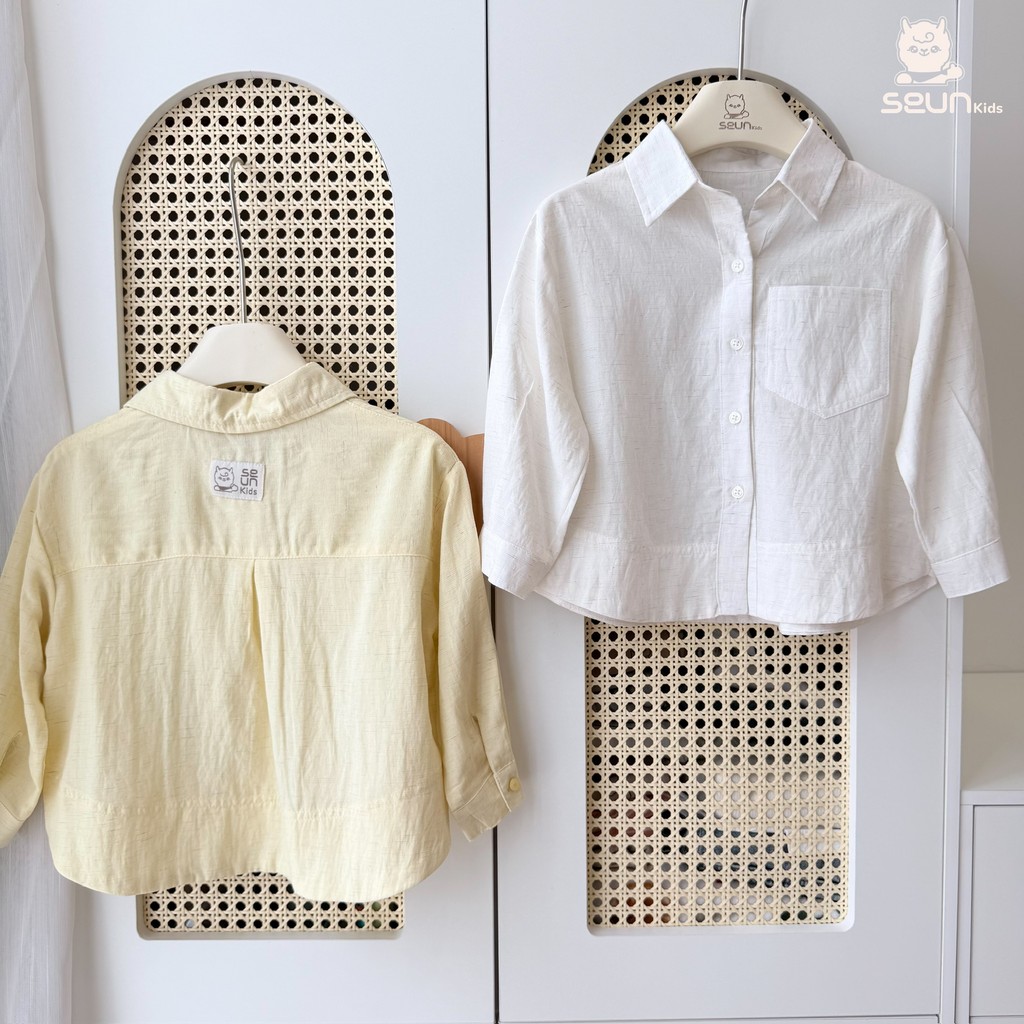 | SEUN KIDS | Áo sơ mi dài tay bé trai bé gái Tencel Linen mềm mát 8kg đến 35kg áo sơ mi cho bé