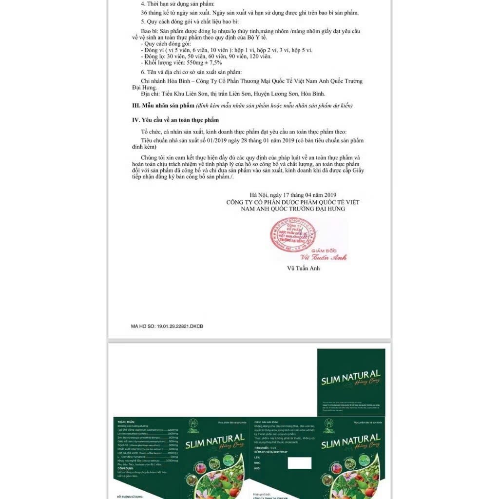 Giảm cân Hoàng Cung Slim Natural Hộp 30 Viên giảm cân an toàn