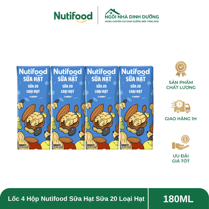 Lốc 4 Hộp Nutifood Sữa Hạt Sữa 20 Loại Hạt 180ml