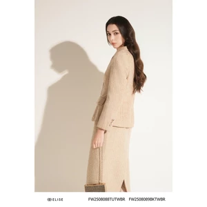 Vest dạ tweed nâu sáng nắp túi thiết kế Elise mã sản phẩm FW2508088TUTWBR
