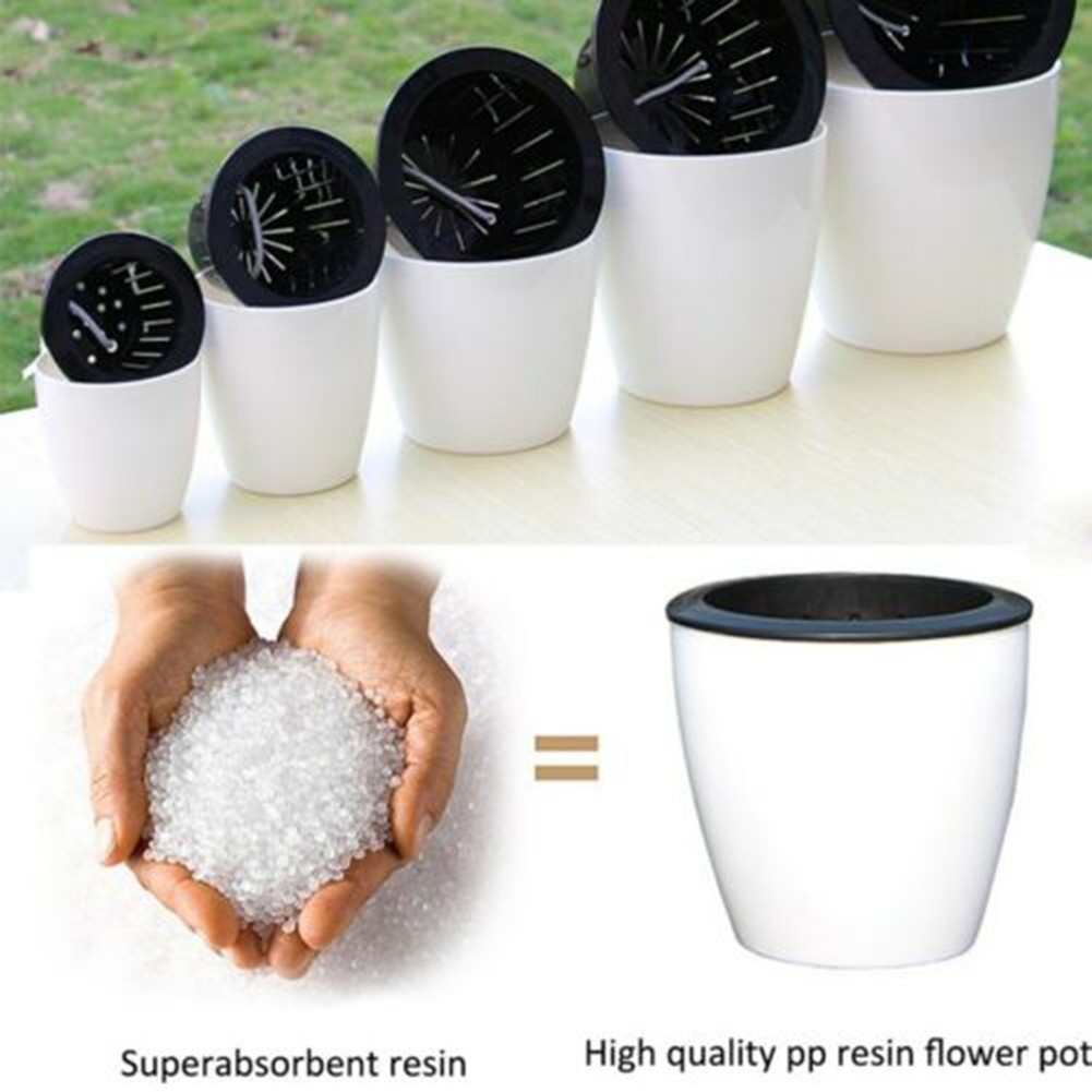 < cosyh > Chậu hoa bằng nhựa tròn tự tưới cây tự động Trang trí sân vườn Văn phòng tại nhà