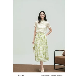 CV chiffon HT hoa trắng xếp nhún bèo thiết kế Elise mã sản phẩm FS2603077BKWOWH