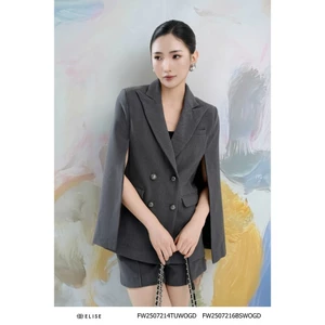 Vest dạ xám đậm tay liền xẻ trước thiết kế Elise mã sản phẩm FW2507214TUWOGD