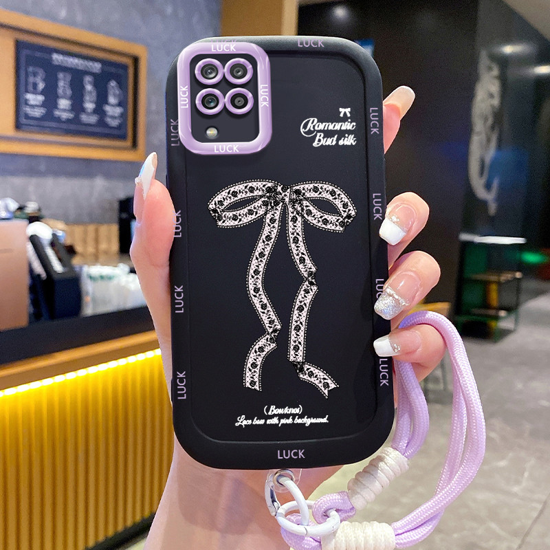Ốp Lưng Samsung A12 4G A12 5G M12 F12 A22 M22 M32 Case Bowknot Nhỏ Với Lanyard