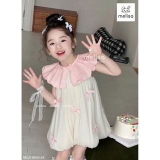 MLSDCC.6648 - Váy Melisa bí vải tơ đính nơ cổ sen hồng size 2-12y