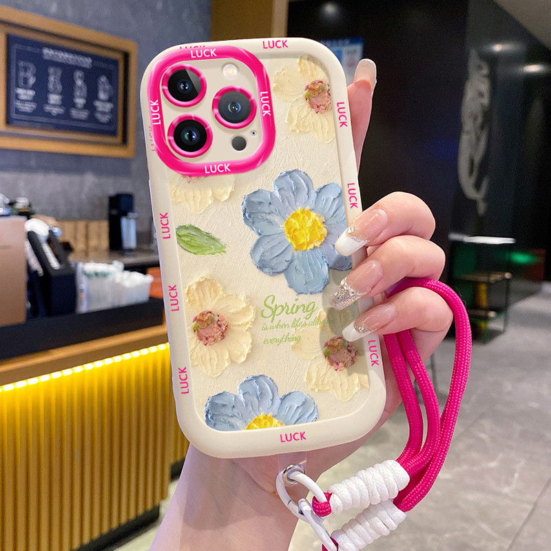 Ốp Lưng iPhone 11 11 Pro 11 Pro Max 12 12 Pro 12 Pro Max 13 13 Pro 13 Pro Max Case Với Lanyard Hoa Dễ thương