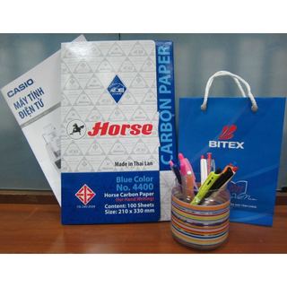 [Xấp 100 Tờ] Giấy Than Xanh Horse H-4400 - Hàng Thái Lan, Nét Đậm, Tái Sử Dụng Nhiều Lần