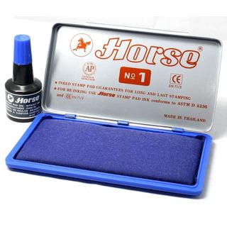 Hộp Dấu Kim Loại Horse H-01 (Size Đại) - Mực Xanh/Đỏ/Đen, Chuyên Dụng Cho Dấu Lớn