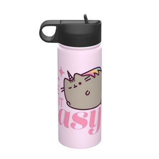 Bình nước cách nhiệt dung tích lớn Pusheen có ống hút18OZ, bình nước thể thao 500ML, du lịch, thép không gỉ
