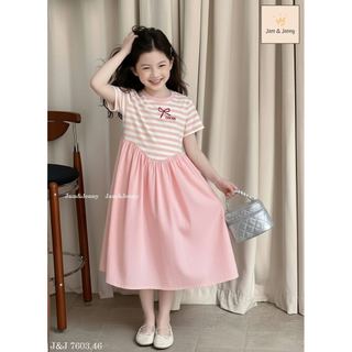 JJDCC.7603 -Váy Jam & jenny thân kẻ in nơ hồng + chân váy hồng xòe size 2-12y