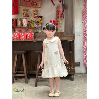 VJ125 - Váy June cổ sen trắng đính hoa nổi nhiều màu cho bé size 1-10y