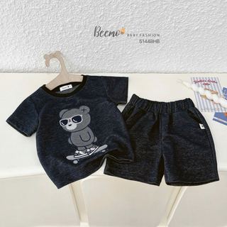 5144BHB - Bộ Beemo cổ tròn thêu gấu cho bé trai size 1-6y