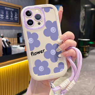 Ốp Lưng iPhone 11 11 Pro 11 Pro Max 12 12 Pro 12 Pro Max 13 13 Pro 13 Pro Max Case Màu tím Hoa Với Lanyard