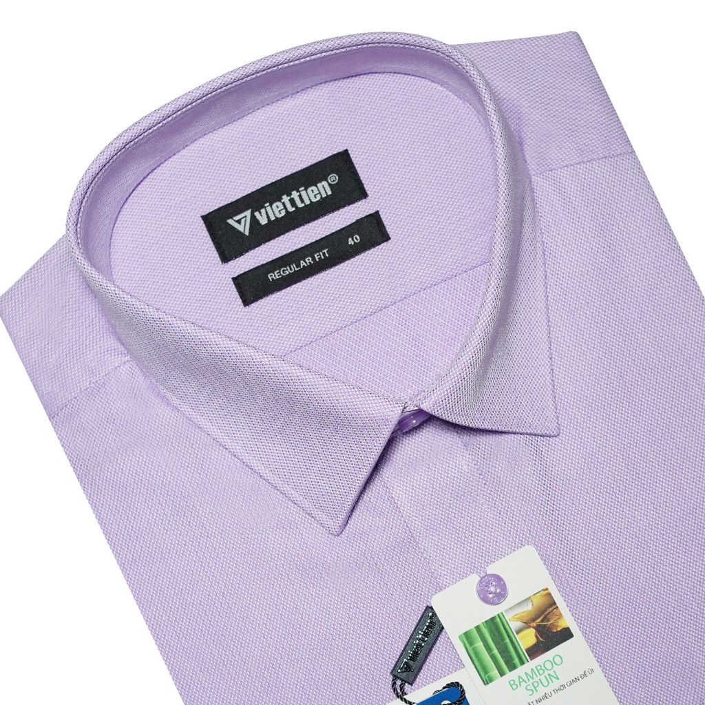 VIETTIEN SALE - Áo Sơ Mi VIETTIEN Dài Tay, Màu Tím Violet, Họa Tiết Caro, Form Regular Fit Lai Bầu
