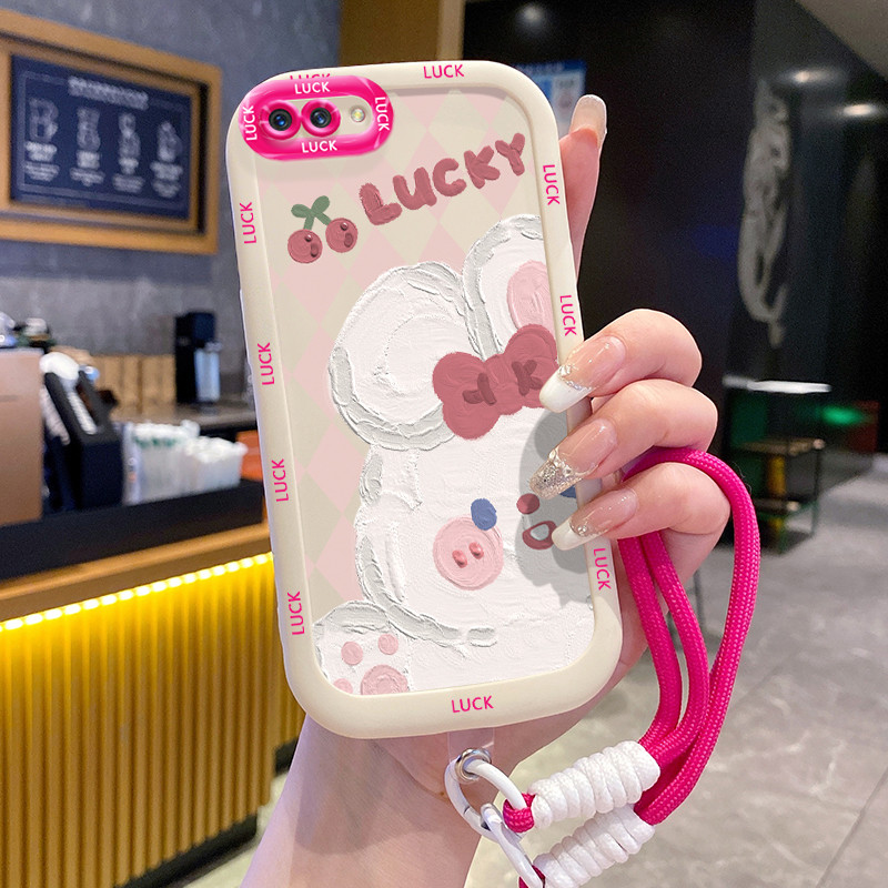 Ốp Lưng OPPO A5 A3s A12E Realme C1 Case Vẽ Thỏ Trắng Với Lanyard