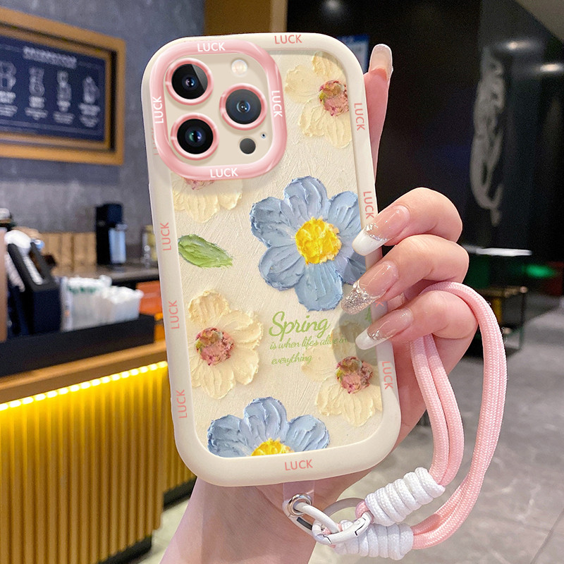 Ốp Lưng iPhone 11 11 Pro 11 Pro Max 12 12 Pro 12 Pro Max 13 13 Pro 13 Pro Max Case Với Lanyard Hoa Dễ thương
