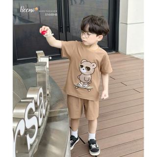 5144BHB - Bộ Beemo cổ tròn thêu gấu cho bé trai size 1-6y