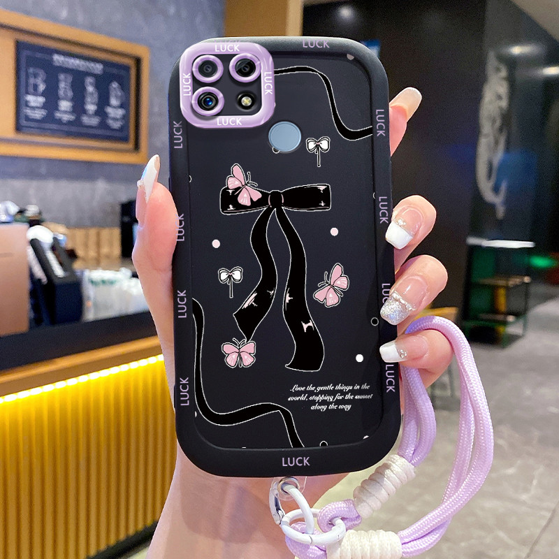 Ốp Lưng Realme C12 C15 C25 C25s C21Y C25Y Narzo 20 Narzo 30A Narzo 50A Case Bowknot nhỏ Với Lanyard