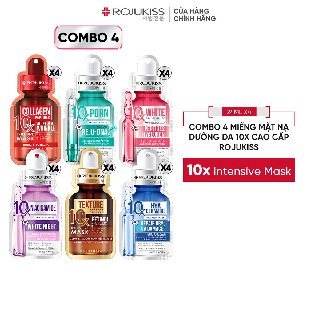 Combo 4 Miếng Mặt Nạ Dưỡng Da ROJUKISS 10X Intensive Mask 24ml