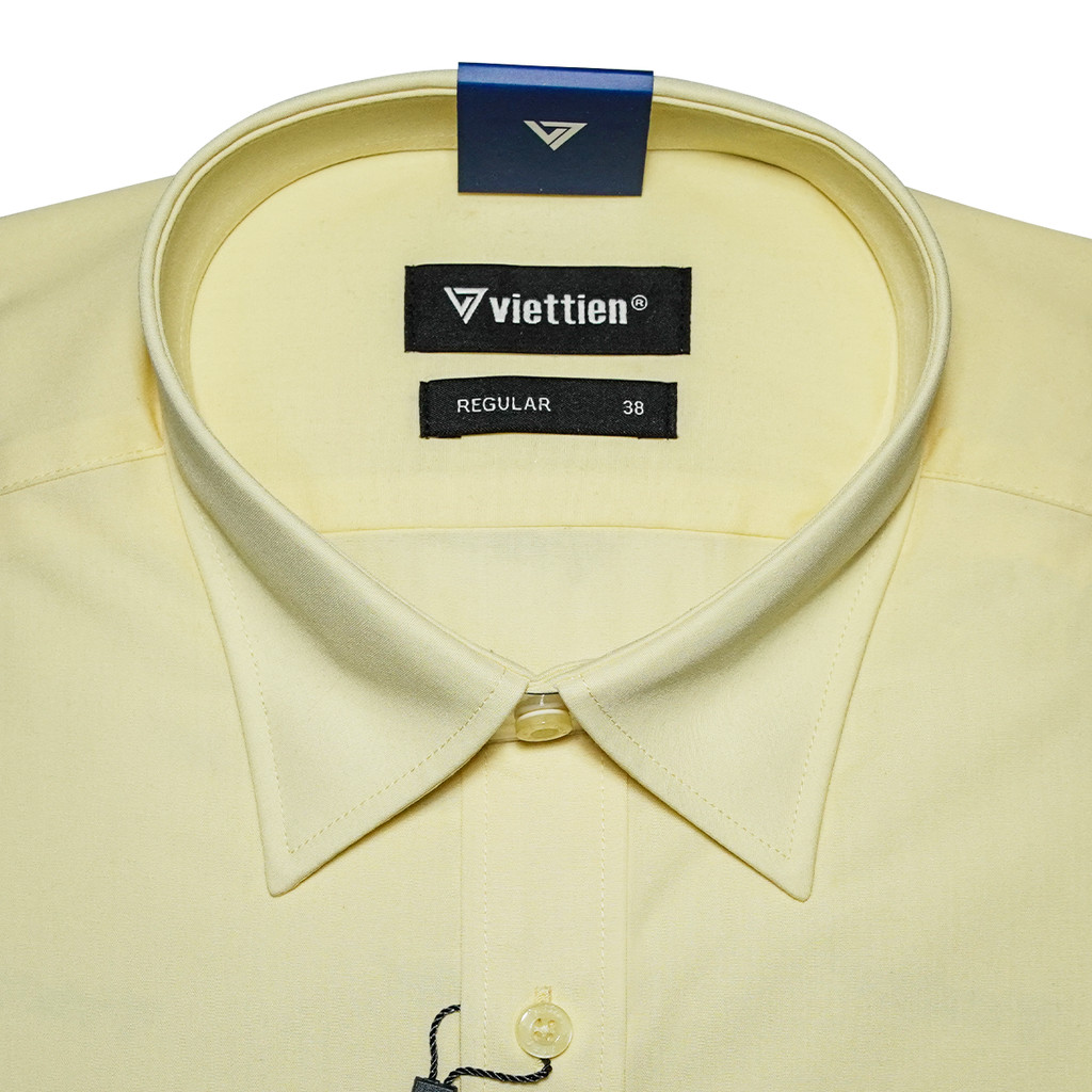 VIETTIEN SALE - Áo Sơ Mi VIETTIEN Dài Tay, Màu Vàng Nhạt, Họa Tiết Trơn, Form Regular Lai Bầu