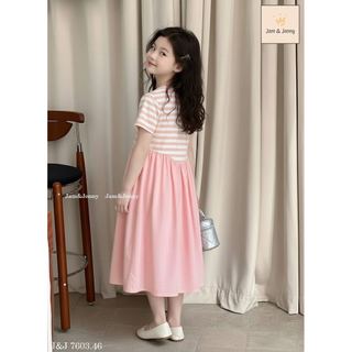 JJDCC.7603 -Váy Jam & jenny thân kẻ in nơ hồng + chân váy hồng xòe size 2-12y