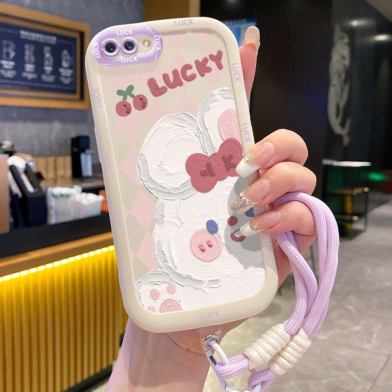 Ốp Lưng OPPO A5 A3s A12E Realme C1 Case Vẽ Thỏ Trắng Với Lanyard