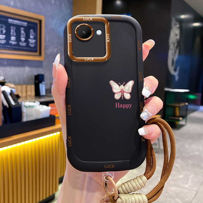 Ốp Lưng Realme C30 C30s Narzo 50i Prime Case Tối giản bướm Với Lanyard